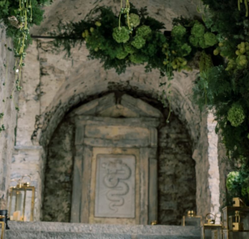 A lush green and textural corporate flower scheme at Villa Pliniana, Lake Como | Luxury Wedding Flowers | Larry Walshe Studios